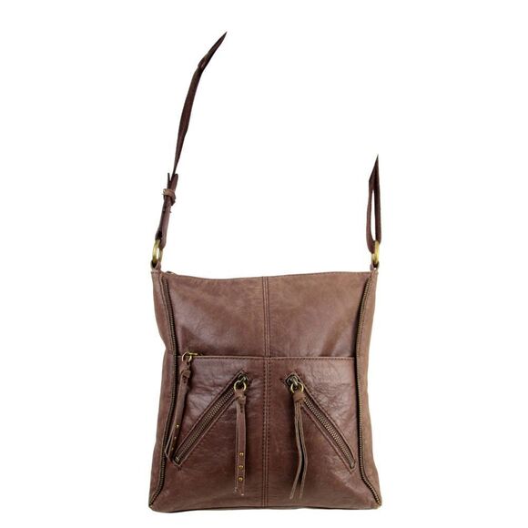 ROOMY The Sak BROWN GENUINE LEATHER ZIP X-BODY MESSENGER SHOULDER BAG HANDBAG - Picture 1 of 10